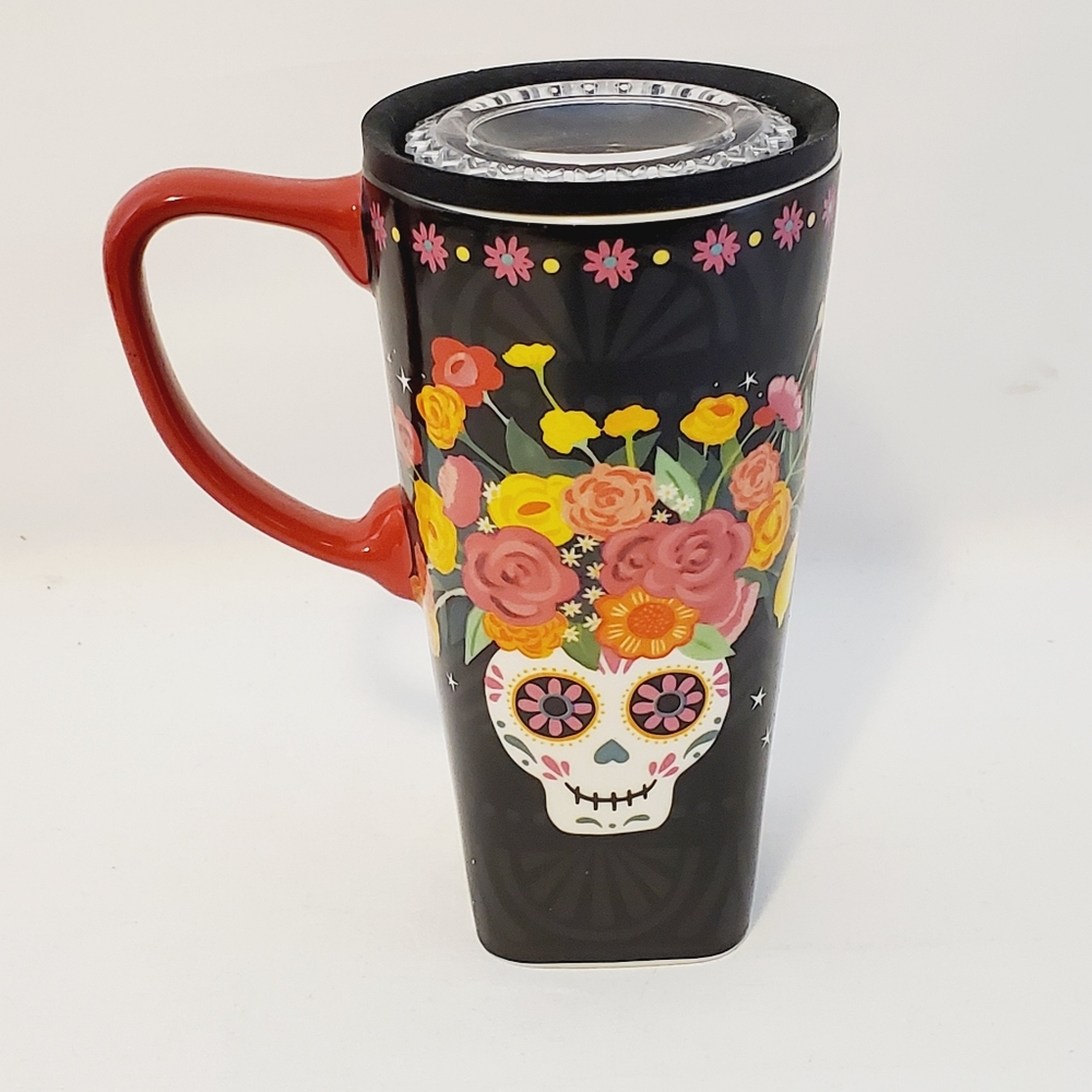 Sugar Skull Tall Ceramic Travel Mug (17 oz.)